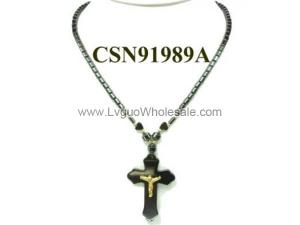 Hematite Cross Pendant Beads Stone Chain Choker Fashion Women Necklace